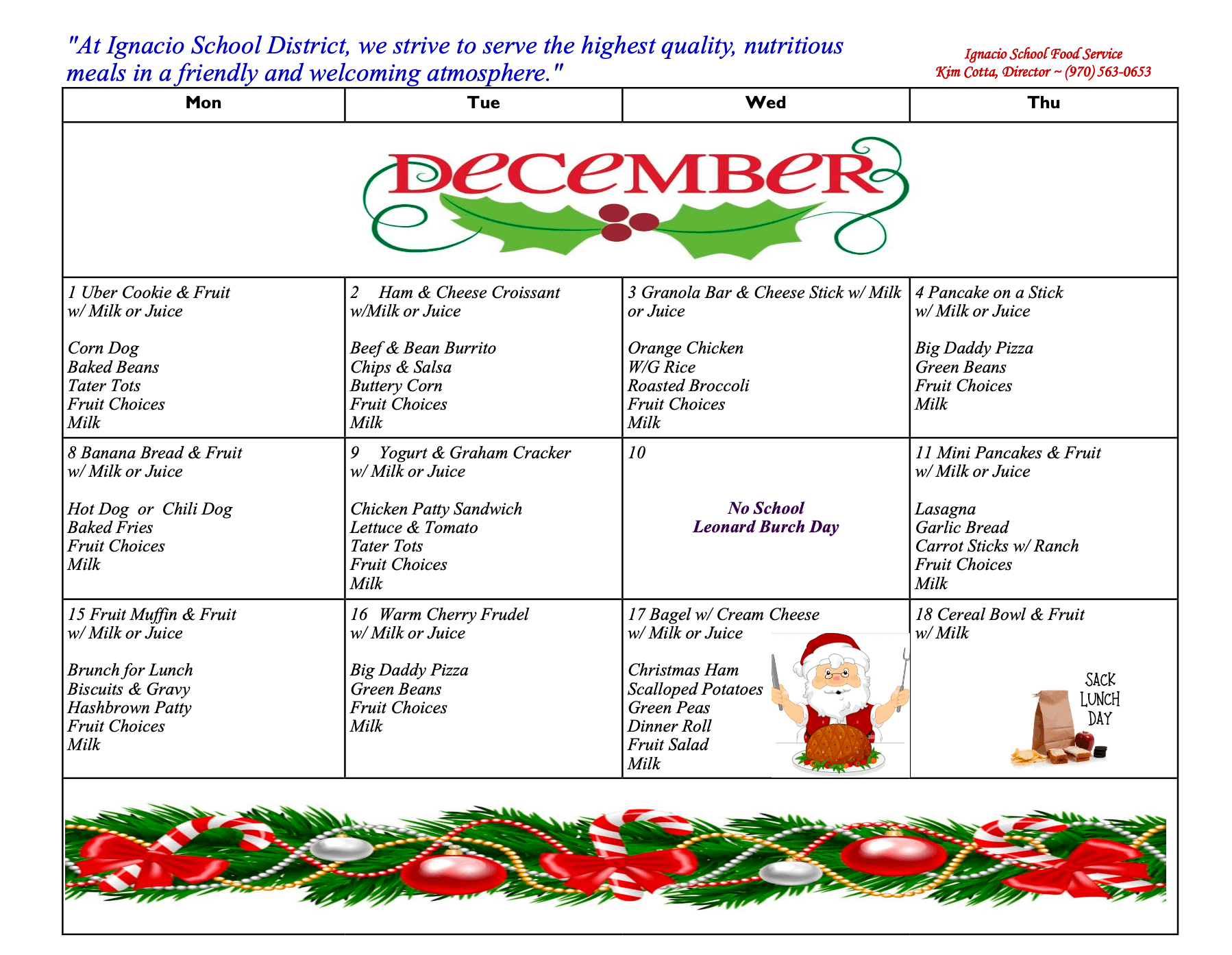 December Menu